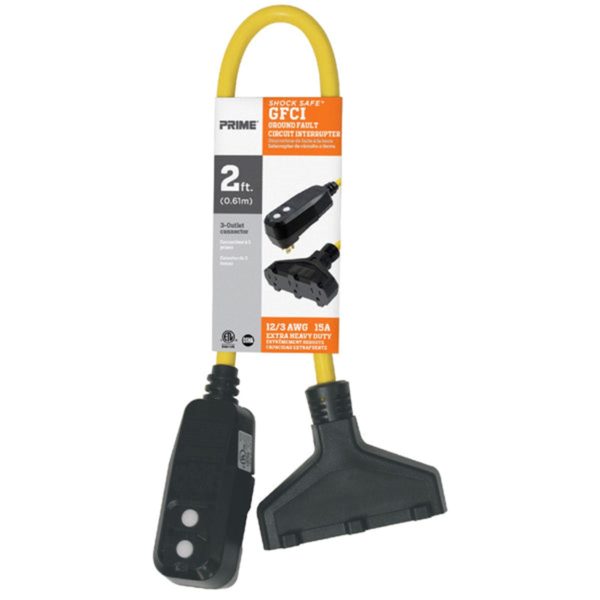 2ft 12/3 SJTW Triple-Tap Adapter w/GFCI Plug